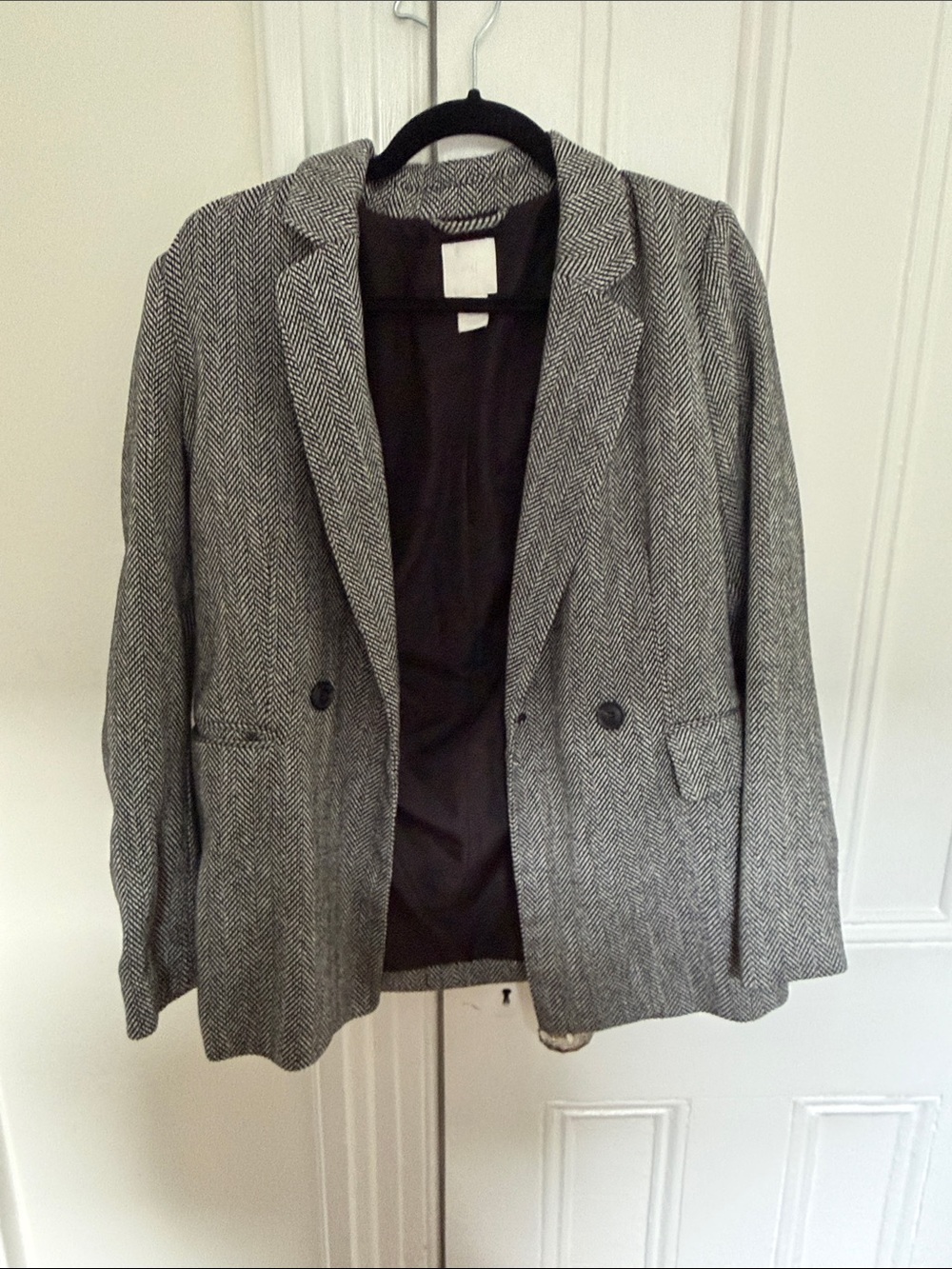 Herringbone Two-Button Blazer in white and Black